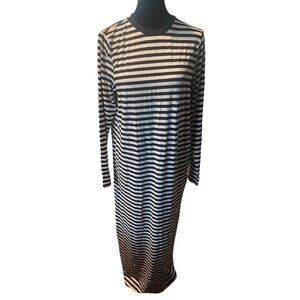 ASOS DESIGN long sleeve maxi t-shirt dress in black and white stripe sz 4